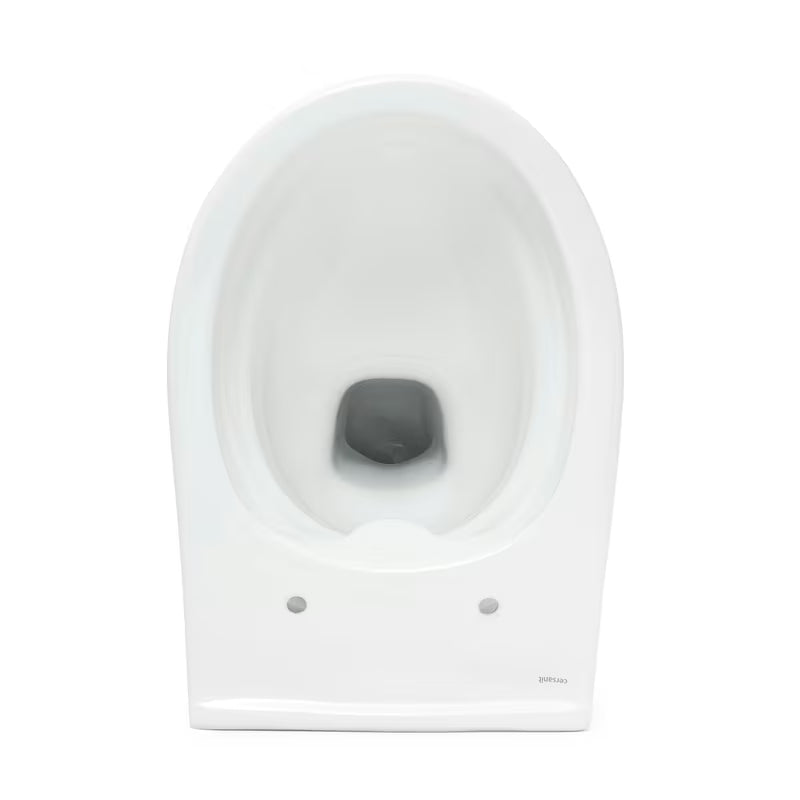 Bijeli viseća WC školjka Cersanit Dormo s bezrubnim izvedbom i daskom soft Close