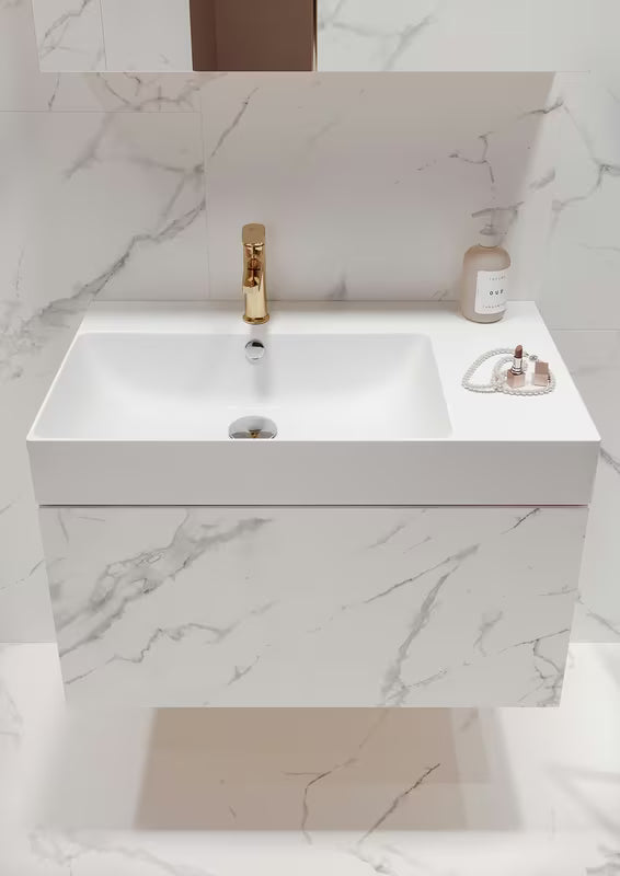 Bijeli viseće umivaonik za kupaonski ormarić Cersanit Inverto od keramike, dimenzije 80,5x45,5 cm