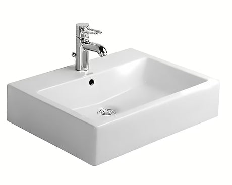 Bijeli sjajni viseće keramički umivaonik Duravit Vero 60x47 cm s preljevom i otvorom za pro slavinu