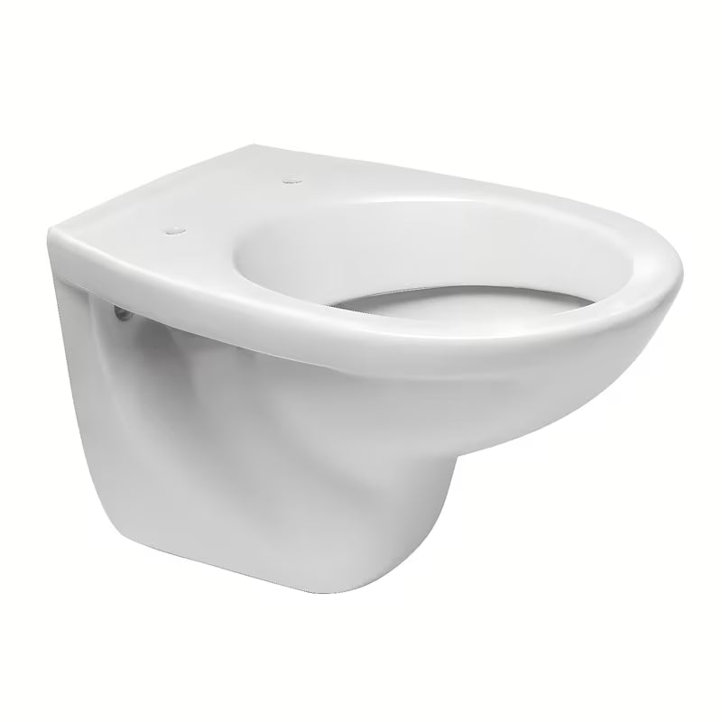 Bijele viseća WC školjka Fayans Neo od izdržljive sanitarne keramike sa stražnjim odvodom i štedljivim DualFlush ispiranjem.