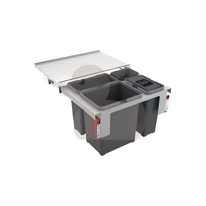 Sivi kuhinjski sorter Franke Garbo s tri kante, plitkom posudom i prednjim izvlačenjem s prigušivanjem.