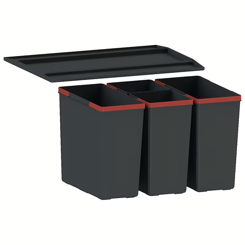 Ugradbeni kanta za otpad Franke EasySort za ladicu, crni sorter pro za razvrstavanje otpada u četiri frakcije.