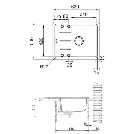Granitni sudoper  Franke BFG 611-62 s ocjeđivačem u boji sahara pro montaža na radnu ploču.