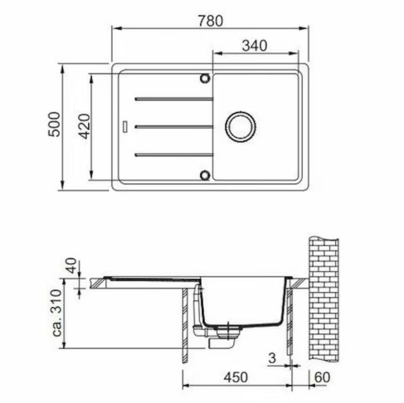Granitni sudoper  Franke BFG 611-78 s reverzibilnim ocjeđivačem u boji aluminium.