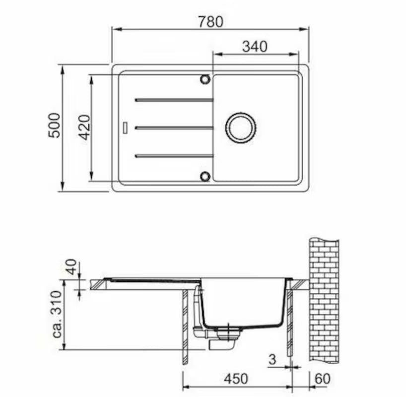 Granitni sudoper  Franke BFG 611-78 s reverzibilnim ocjeđivačem, pro ugradnja na radnu ploču