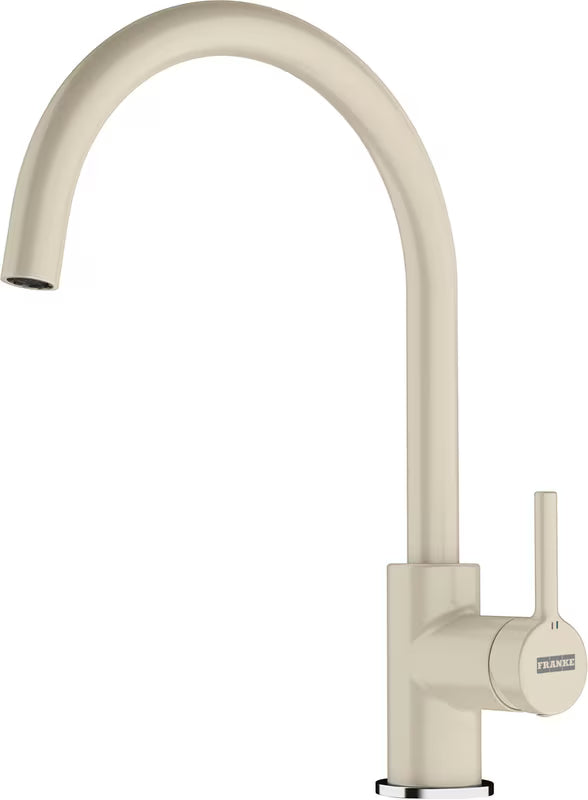 Stojeća jednoručna baterija kuhinjska miješalica za tuš Franke u nijansi pješčani melir s okretnim izljevom 360°.