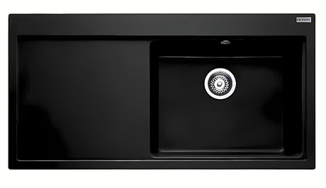 Granitni sudoper  Franke s ocjednom plohom u boji onyx, korito desno, ugradnja odozgo