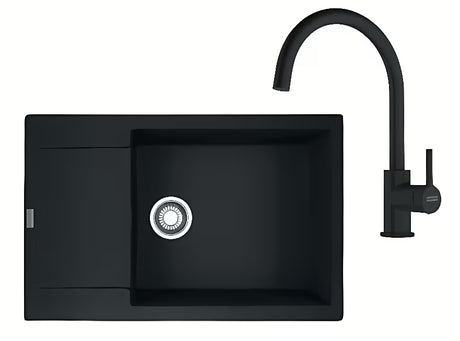 Kuhinjski set Franke s fragranitnim sudoperom s ocjednikom i jednoručnom slavinom Lina u mat crnoj boji
