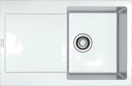Bijeli granitni sudoper  Franke MRG 611 s reverzibilnom ocjednom plohom, pro ugradnja na radnu ploču.