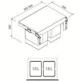 Ugradbeni kanta za otpad Franke sorter s dvije posude i prednjim izvlačenjem u sivoj boji.
