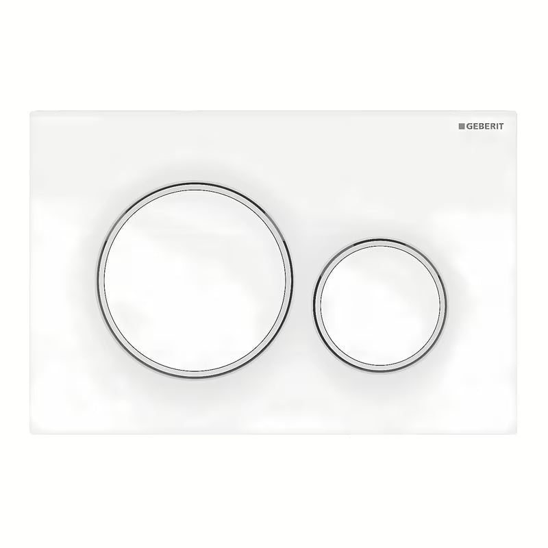 Bijele tipka za aktiviranje Geberit Sigma20 pro za podžbukni vodokotlić Geberit Sigma s dvokoličinskim ispiranjem.