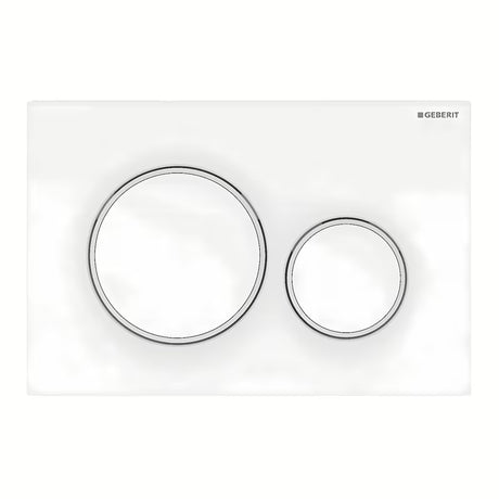 Bijele tipka za aktiviranje Geberit Sigma20 pro za podžbukni vodokotlić Geberit Sigma s dvokoličinskim ispiranjem.