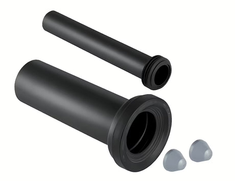 Produženi priključni set Geberit od PE-HD pro viseća WC školjka s cijevima, manšetama i pokrovnim kapicama.