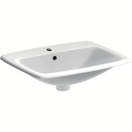 Bijeli keramički ugradbeni umivaonik Geberit Selnova Square 55x45 cm s preljevom i otvorom za pro slavinu