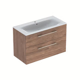 Viseća ormarić s keramičkim umivaonikom Geberit Selnova u dekoru oraha hickory, 100x50,2x65,2 cm.