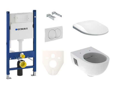 Viseći WC set Geberit Selnova u bijeloj izvedbi s Rimfree školjkom, modulom i sjedalom sa soft Close