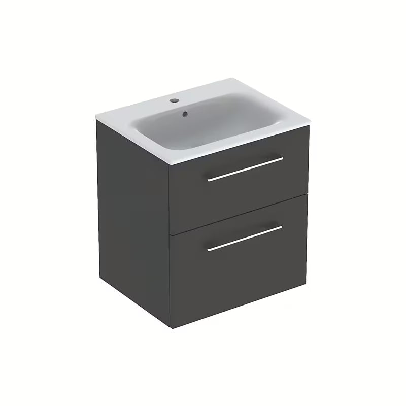 Viseća kupaonski ormarić s keramičkim umivaonikom Geberit Selnova u antracit dekoru lava, mat završna obrada.