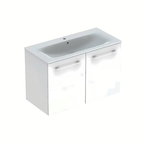 Bijeli viseća ormarić s keramičkim umivaonikom Geberit Selnova sa sjajnom završnom obradom