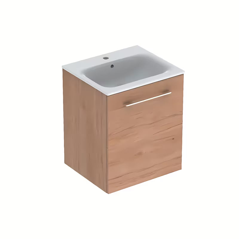 Viseća kupaonski ormarić s keramičkim umivaonikom Geberit Selnova u dekoru svijetli orah hickory