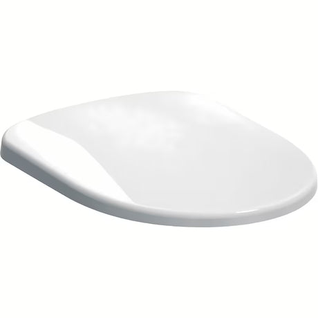 Bijele WC daska Geberit Selnova od duroplasta s nehrđajućim šarkama i pričvršćenjem odozdo.