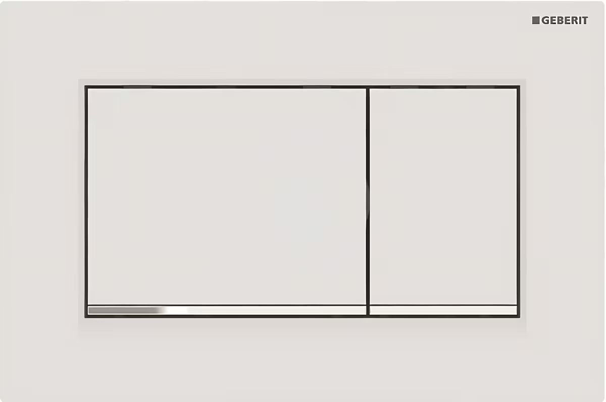Tipka za Aktiviranje Geberit Sigma u bijeloj mat izvedbi sa sjajnom kromiranom trakom pro dvokoličinsko ispiranje