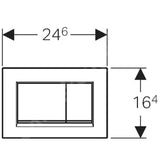 Bijela tipka za aktiviranje Geberit Sigma30 s kromiranom sjajnom trakom pro za podžbukni vodokotlić Geberit Sigma.