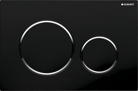 Crna dvokoličinska tipka za aktiviranje Geberit Sigma20 s prstenovima CR sjaj pro za vodokotliće Geberit Sigma