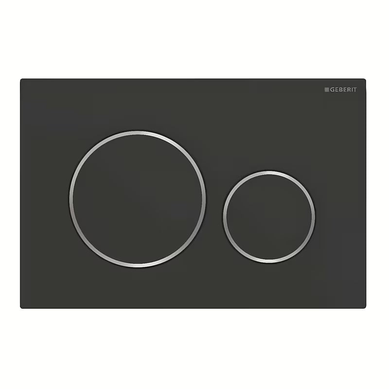 Geberit Sigma tipka za aktiviranje u crnoj mat izvedbi s kromiranim prstenovima pro dvokoličinsko ispiranje