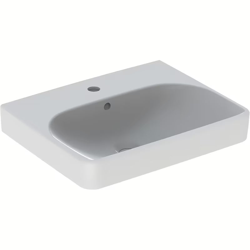 Geberit Smyle Square viseće keramički umivaonik, bijeli, s otvorom pro za slavinu u sredini, 55x44 cm