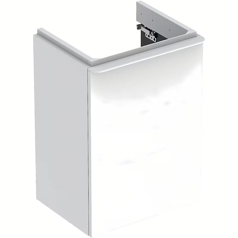 Bijela viseća ormarić ispod umivaonika Geberit Smyle Square s lijevim otvaranjem vrata