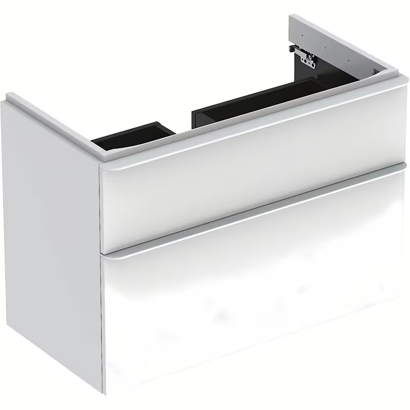 Bijeli viseća ormarić ispod umivaonika Geberit Smyle Square dimenzija 88,4x62x47 cm.