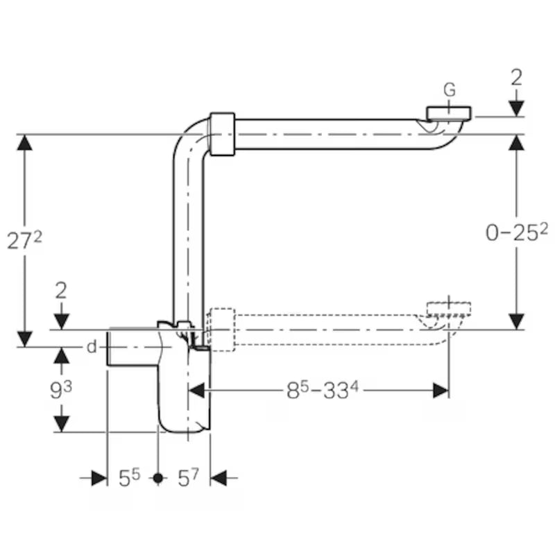 Prostorno štedljiv sifon za umivaonik Geberit sa sifonom i vodoravnim odvodom