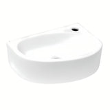 Bijeli kutne desni mali umivaonik Glacera Bigio 42x29,5 cm bez preljeva s otvorom pro za slavinu desno.