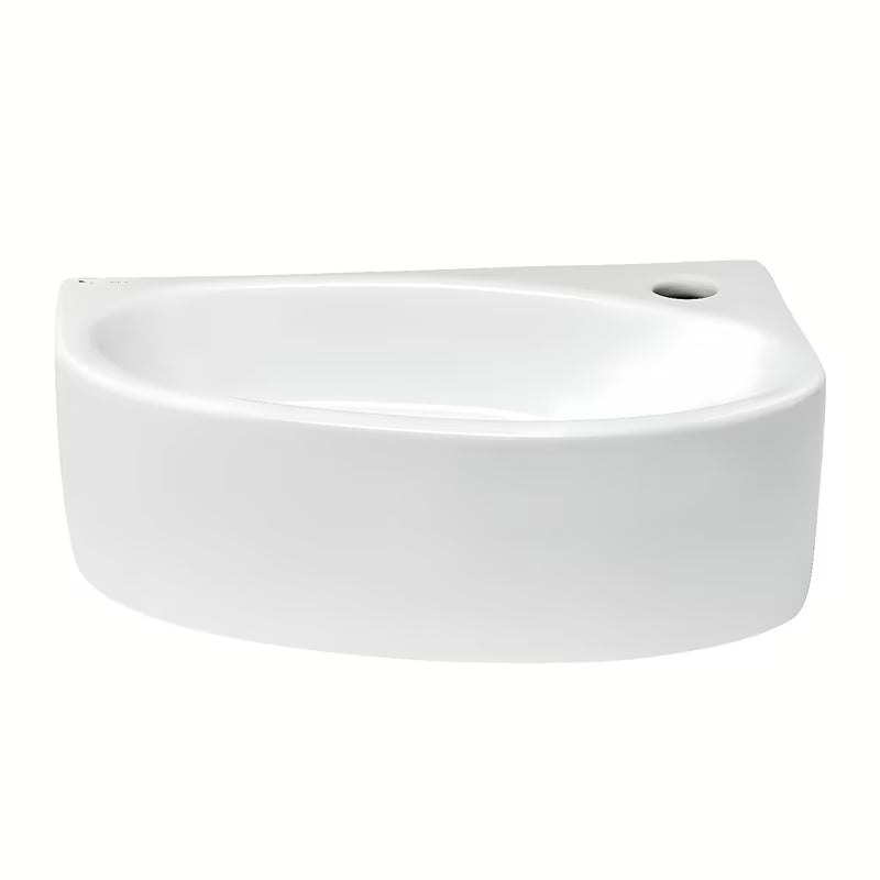 Bijeli kutne desni mali umivaonik Glacera Bigio 42x29,5 cm bez preljeva s otvorom pro za slavinu desno.