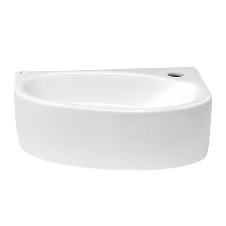 Bijeli kutne desni mali umivaonik Glacera Bigio 42x29,5 cm bez preljeva s otvorom pro za slavinu desno.