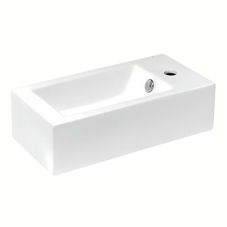 Bijeli keramički četvrtasti mali umivaonik Glacera Bigio 50x25 cm s preljevom i otvorom pro za slavinu