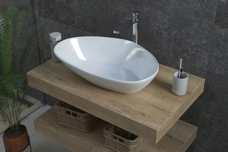 Bijeli keramički umivaonik na ploču Glacera Vallone bez preljeva dimenzija 58,5x38,5 cm.