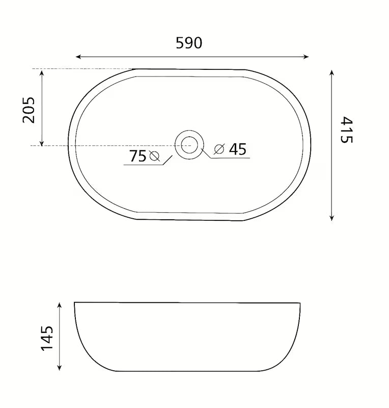 Bijeli keramički umivaonik na ploču Glacera Vallone 59 x 41 cm bez preljeva.