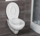 Bijela dječja WC daska Glacera Babynew s integriranim umetkom i sporim spuštanjem soft Close.