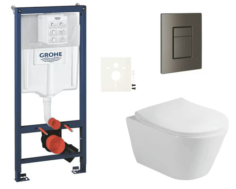 Viseći WC set Glacera Ava s instalacijskim sustavom Grohe Rapid SL i tipkom za ispiranje Skate Cosmopolitan.