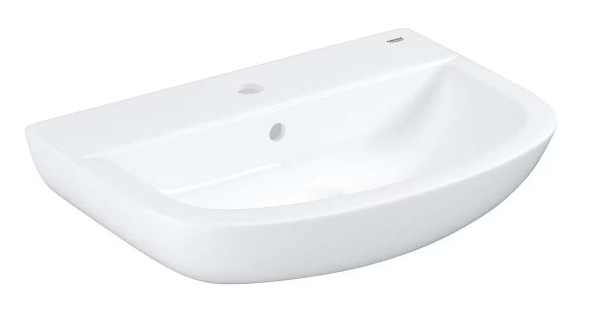 Viseći umivaonik Grohe Bau Ceramic 55 u bijeloj boji s otvorom pro za slavinu i preljevom
