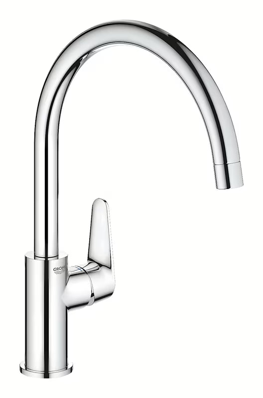 Kromirana miješalica za sudoper Grohe baucurve s visokim izljevom i zakretnim izljevom 360°