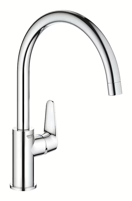 Kromirana miješalica za sudoper Grohe baucurve s visokim izljevom i zakretnim izljevom 360°