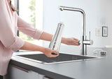 Kromirana kuhinjska miješalica za sudoper Grohe Blue Home Duo s filtrom, s hlađenjem i izvlačnim perlatorom