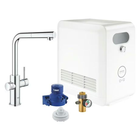 Kromirana miješalica za sudoper Grohe Blue Professional s izvlačivim tušem s funkcijom filtrirane, ohlađene i gazirane vode