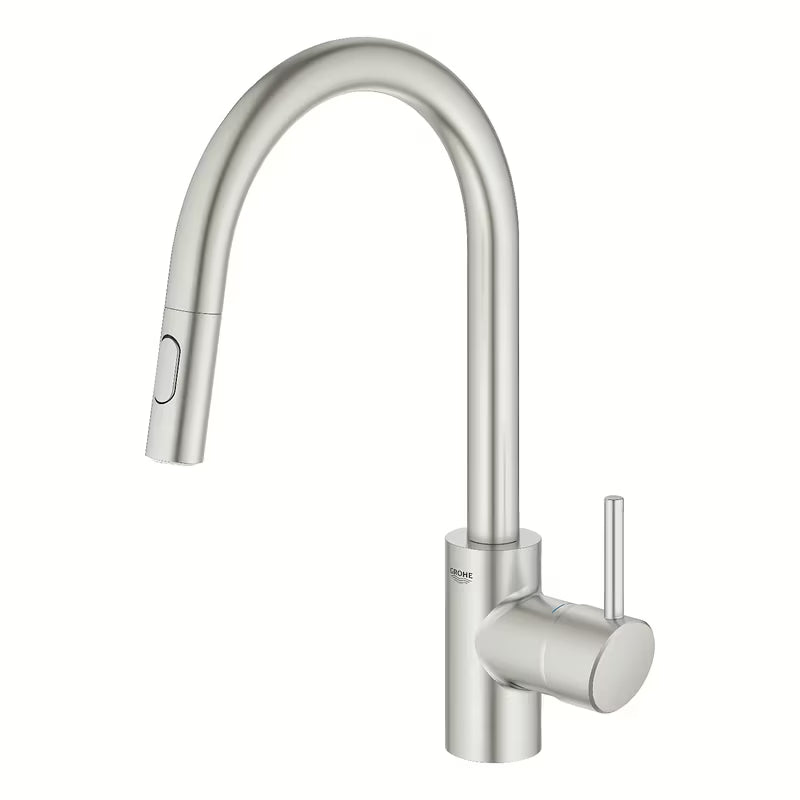 Grohe Concetto New jednoručna baterija miješalica za sudoper s visokim izljevom i izvlačnim tušem u izvedbi supersteel.
