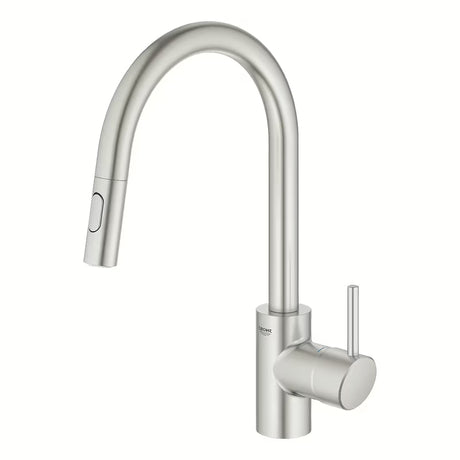 Grohe Concetto New jednoručna baterija miješalica za sudoper s visokim izljevom i izvlačnim tušem u izvedbi supersteel.