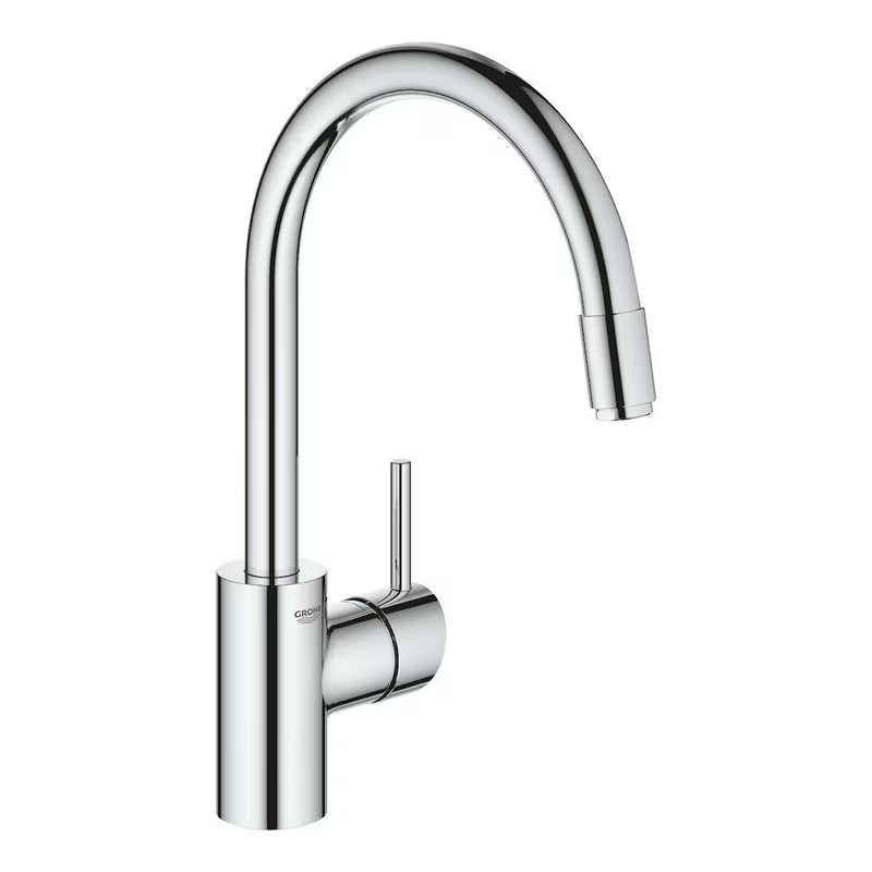 Kromirana miješalica za sudoper Grohe Concetto New s visokim zakretnim izljevom i izvlačnim tušem.