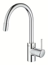 Kromirana miješalica za sudoper Grohe Concetto New s visokim zakretnim izljevom i izvlačnim tušem.