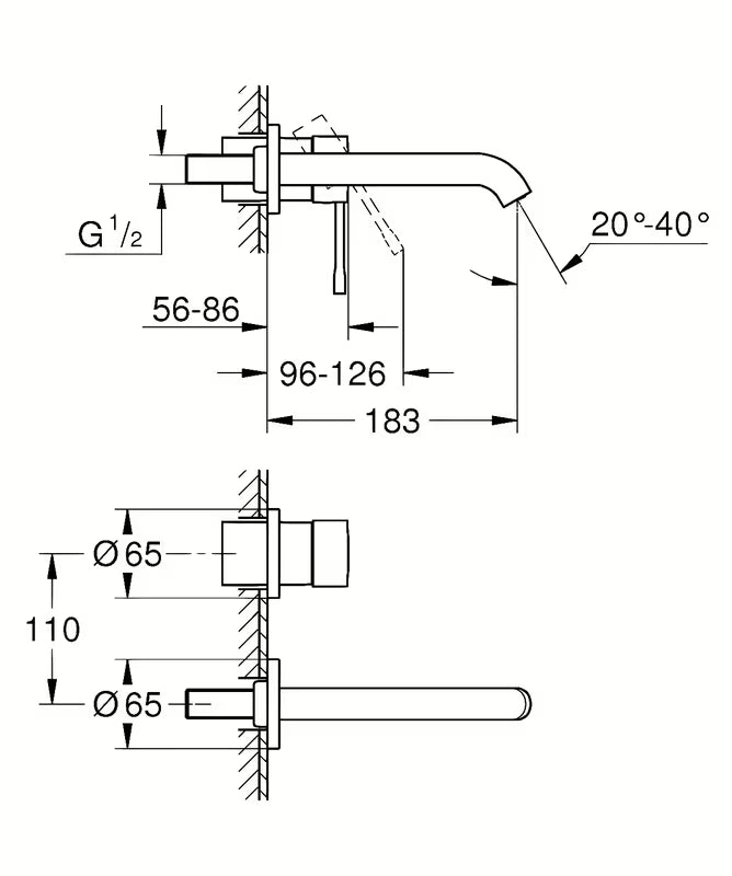 Podžbukna zidna miješalica za umivaonik Grohe Essence New u završnoj obradi Hard Graphite